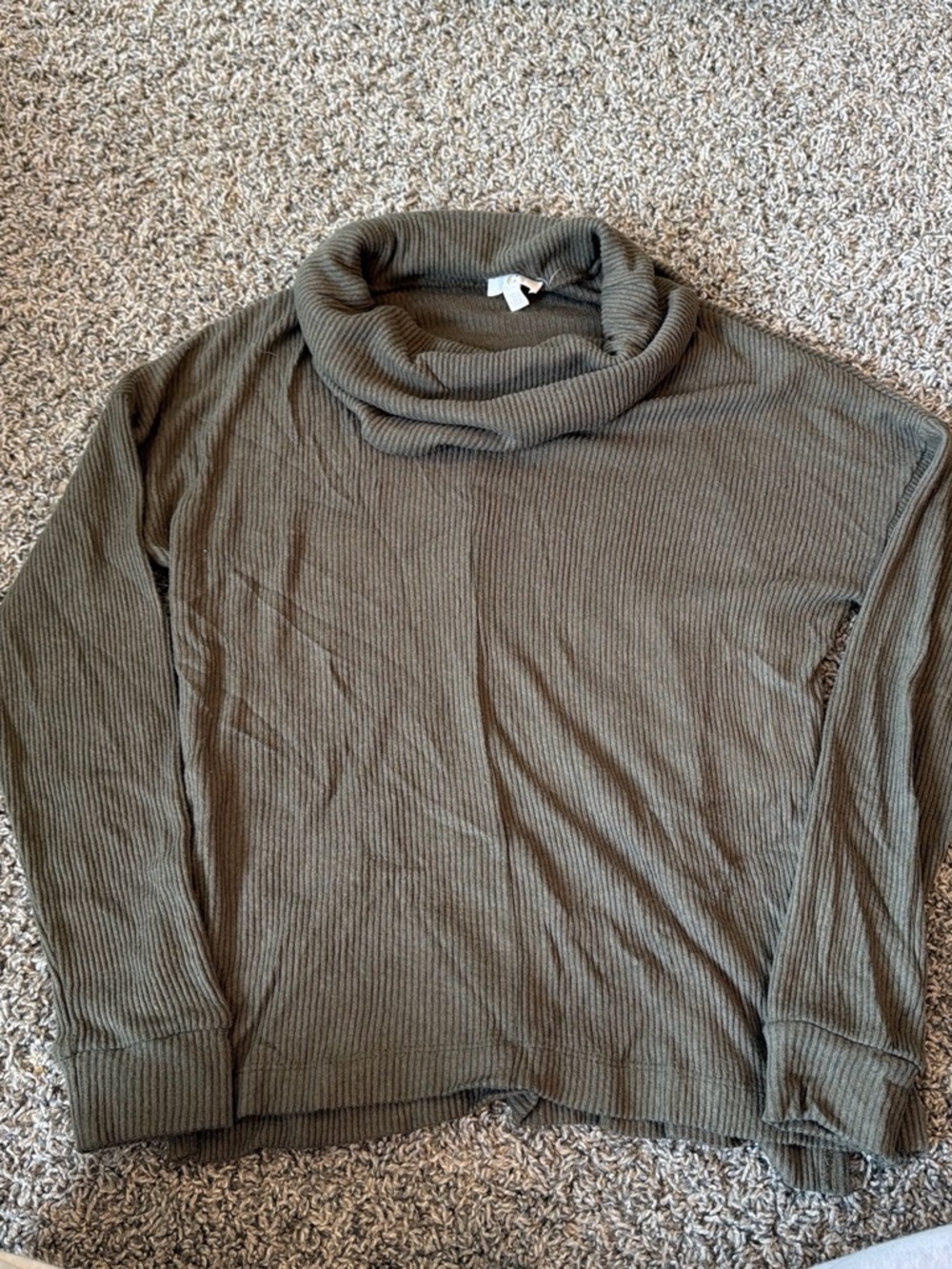 Charming Charlie Olive Green Ribbed Cowl Neck Sweater